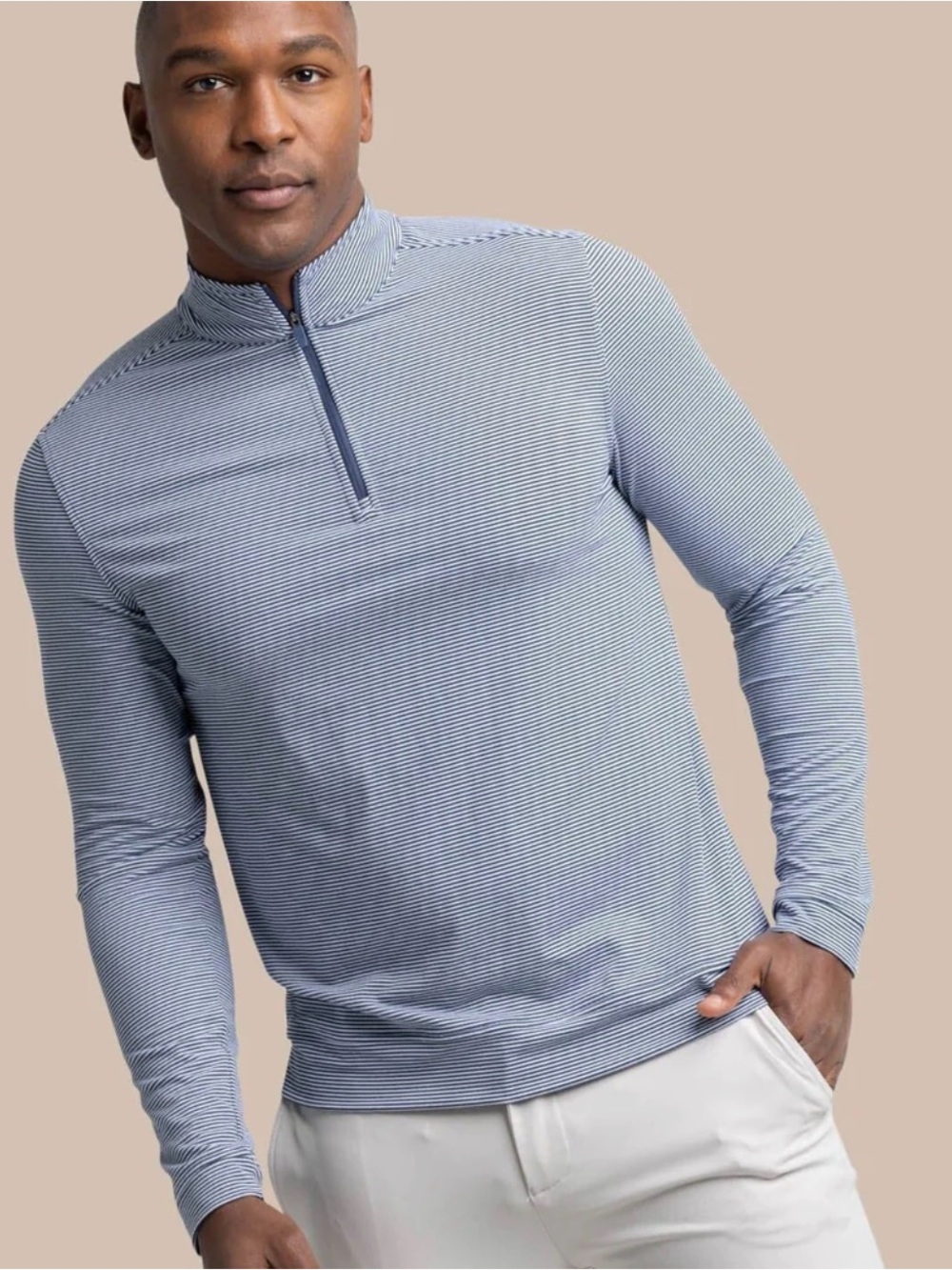 Southern Tide Blue & White Micro-Striped Quarter-Zip Pullover